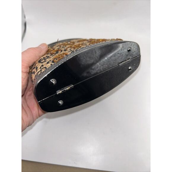 Unbranded EVENING CLUTCH Gold And Black Bead,Black Metal Handle, Trim And Clasp - Picture 10 of 11